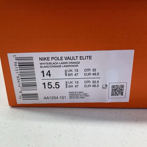 Nike Zoom Pole Vault Elite Track Shoes White Orange Men\'s Size 14 AA1204-101